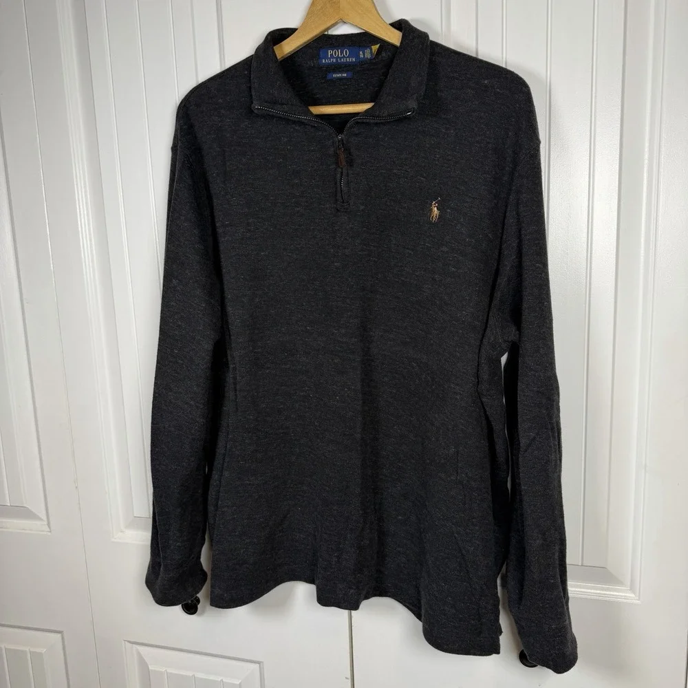 Polo Ralph Lauren Men's 1/4 Zip Sweater Estate Rib Size Large Grey Designer